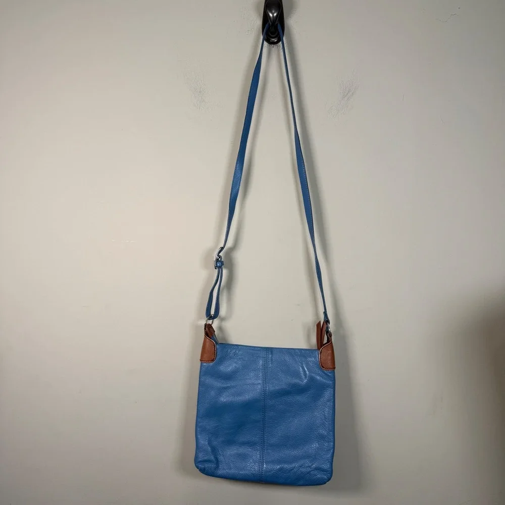 Brighton Shiloh Africanz Blue Pebbled Leather Crossbody Organizer Bag